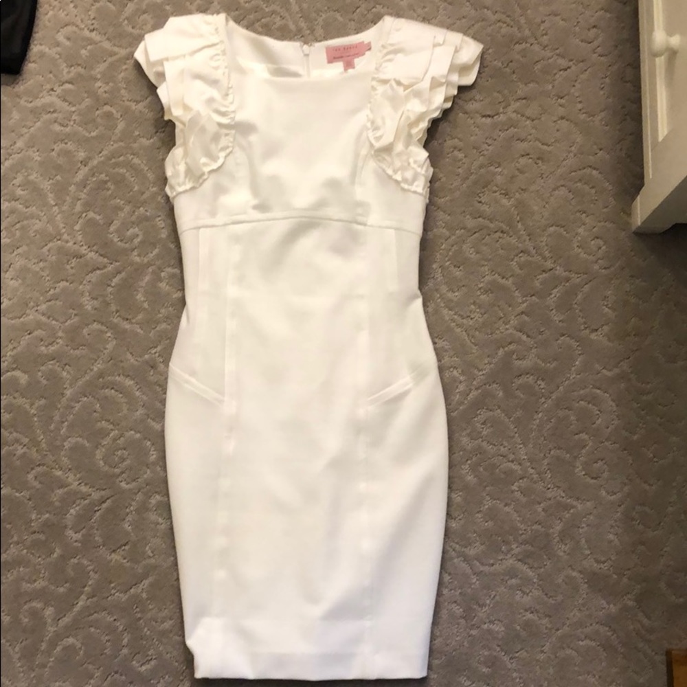 Ted Baker white ruffle sleeve dress